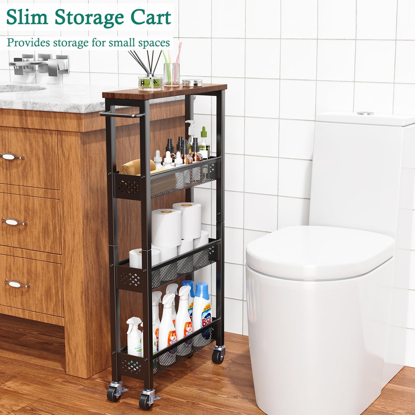 XYZLVSI Utility Slim Storage Cart on Wheels, 4 Tier Laundry Room Organizers