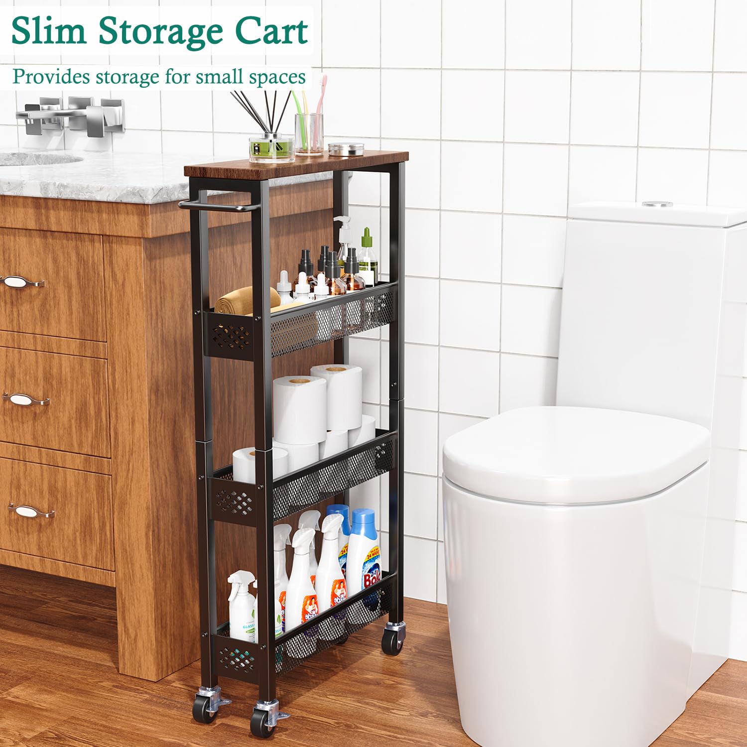 XYZLVSI Utility Slim Storage Cart on Wheels, 4 Tier Laundry Room Organizers