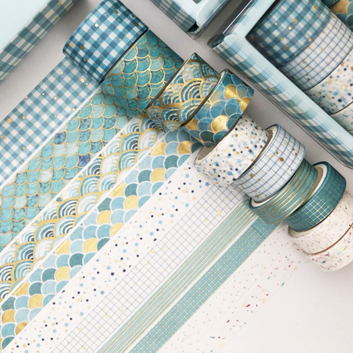 YUBX Creative Washi Tape Set 10 Rolls Gold Foil Print Decorative Masking Tapes for Arts, DIY