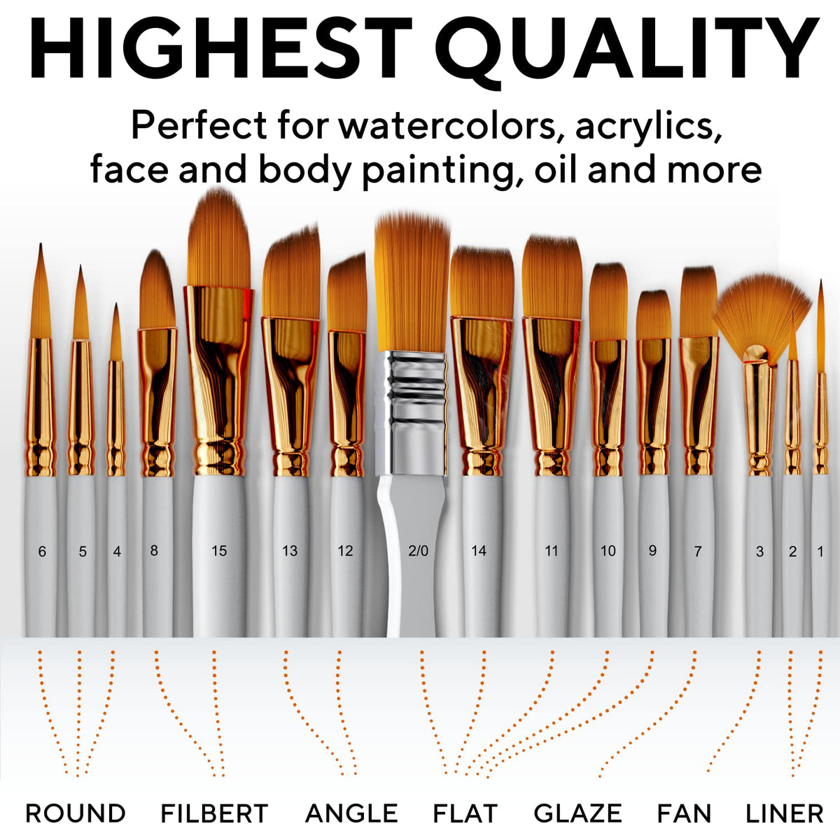 Acrylic Paint Brush Set of 16, Artist Paint Brushes for Acrylic Painting