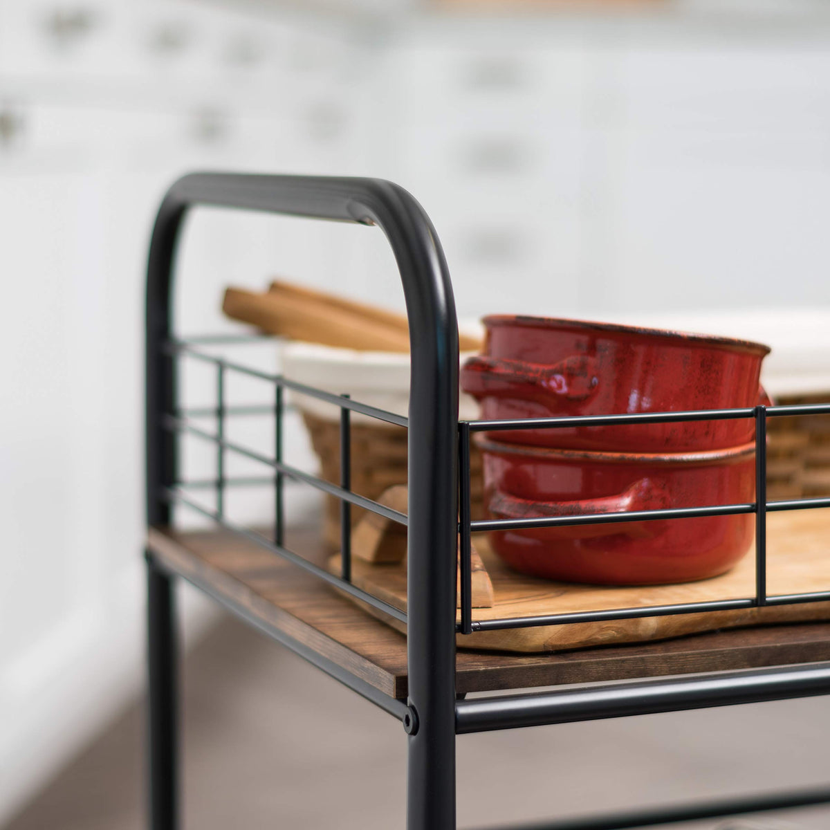 IRIS USA 2-Tier Rolling Kitchen Cart, Storage Cart, Rustic Brown