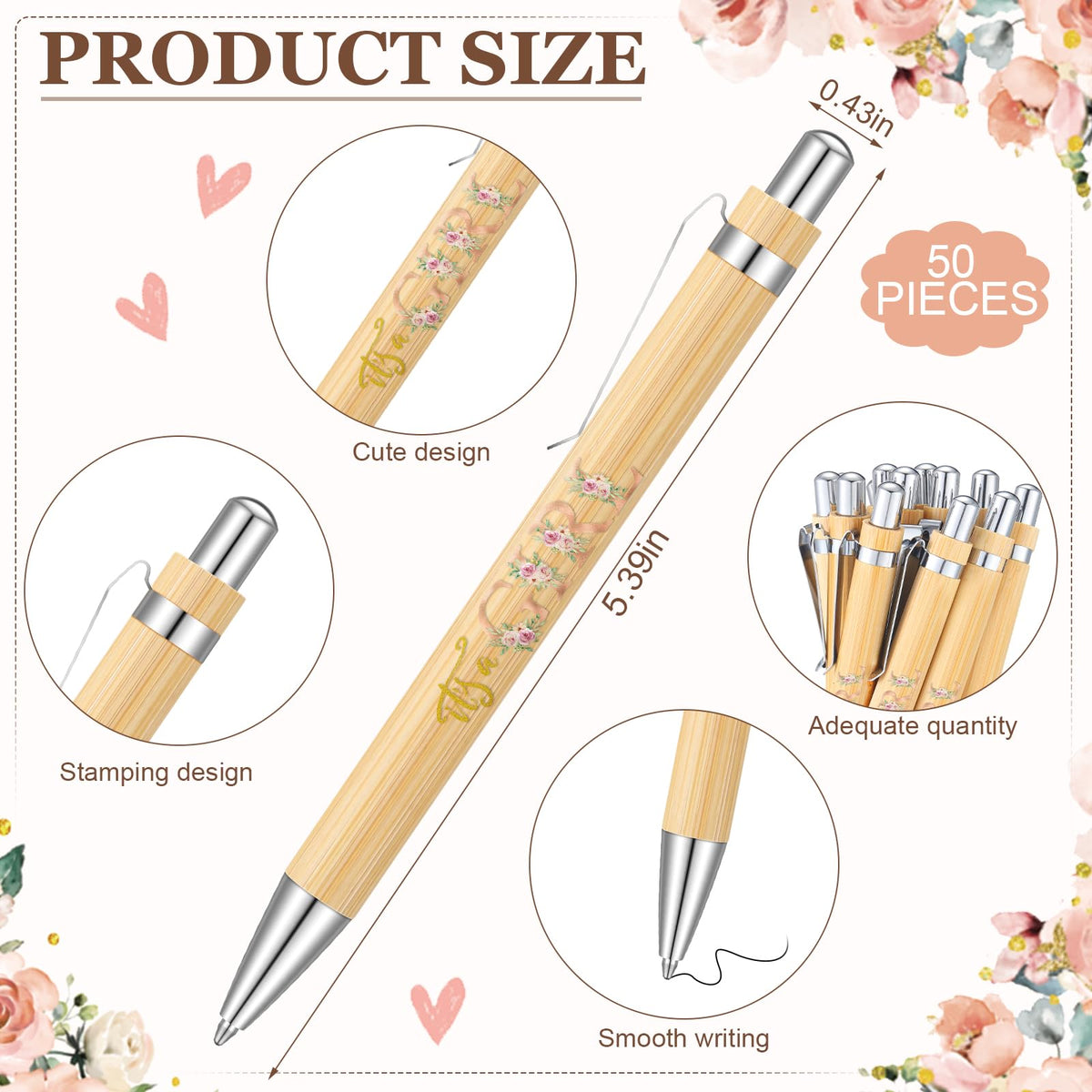 Gilprop 50 Sets Baby Shower Favor for Guest Ballpoint Pen Bookmarks Floral