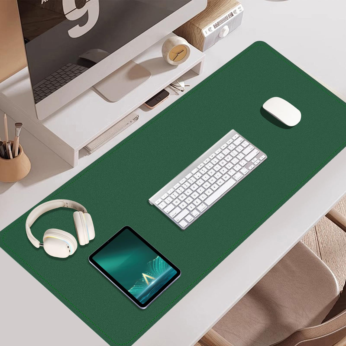Large Desk Pad 35.4" x 17", Non-Slip Desk Mat with PU Leather & Natural Cork, Waterproof Writing
