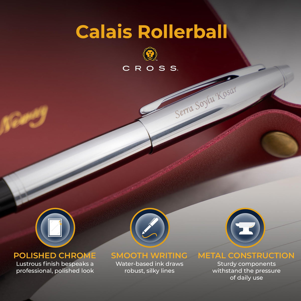 Cross Calais Personalized Capped Rollerball Pen in Chrome Finish