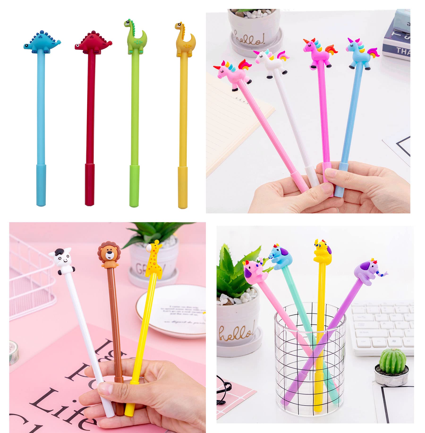 YYaaloa 70pcs Cute Novelty Gel Ink Pens Cartoon Animal 0.5 mm Black Ink Pens Bulk for Kids Office