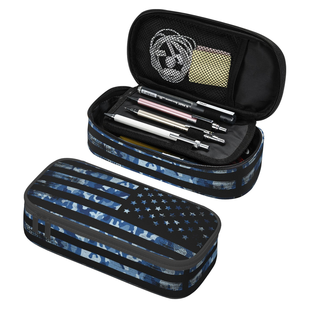 YIJIUWKIS American Flag Style Pencil Case for Kids Adults, Camo Pencil Box for Boys Girls, Blue