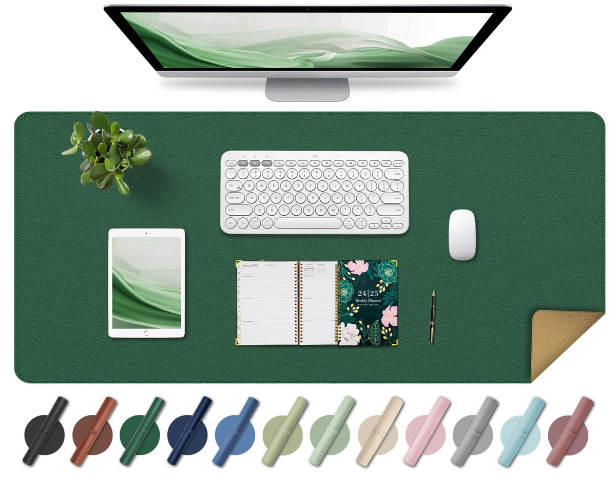 Large Desk Pad 35.4" x 17", Non-Slip Desk Mat with PU Leather & Natural Cork, Waterproof Writing