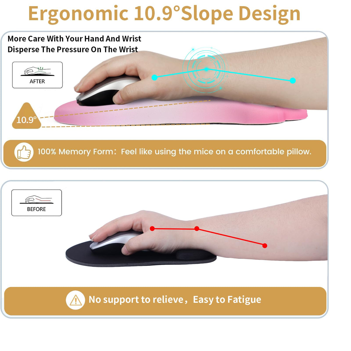 L-SPOUTTO Ergonomic Mouse Pad with Wrist Rest,Pink Mouse Pad Wrist Support