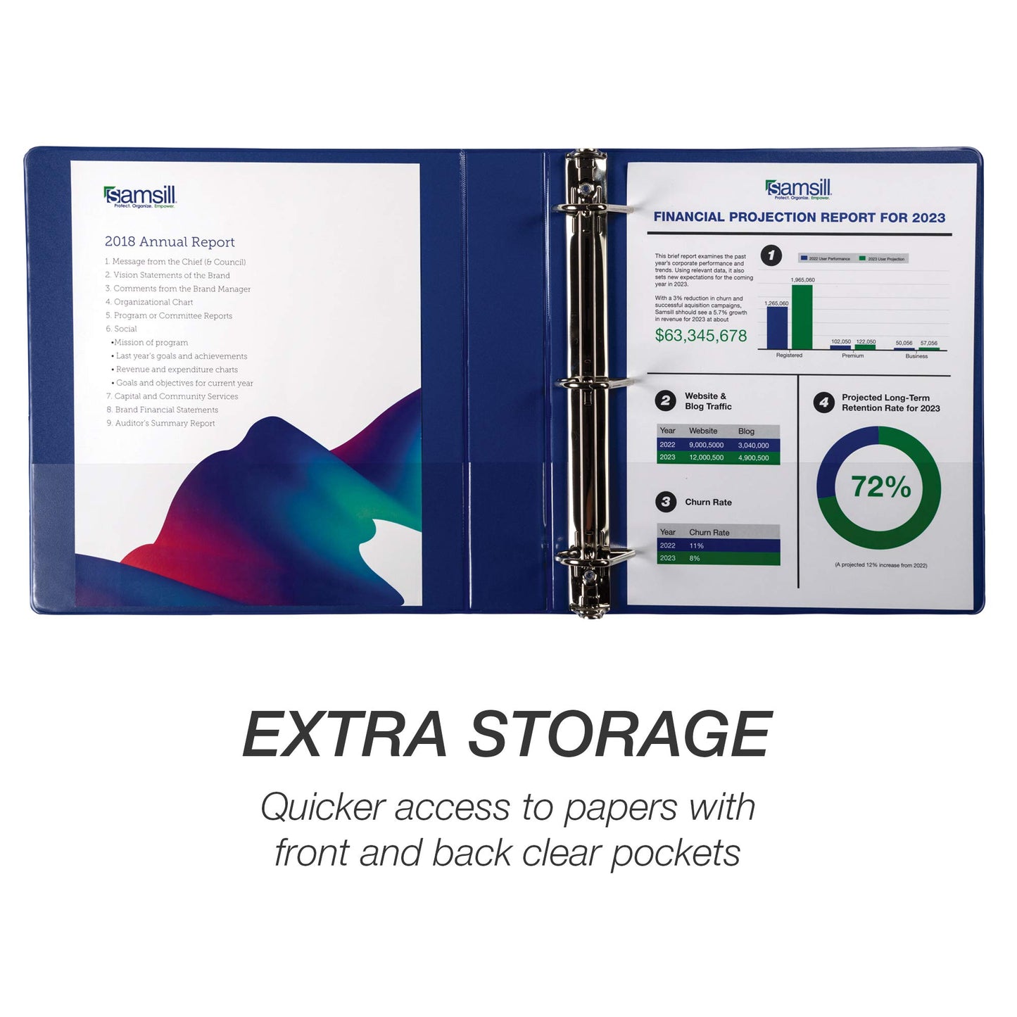 Samsill Durable 1.5 inch 3 Ring Binder, D Ring Binder, 100% Recycled Chipboard, Blue, 4 Pack