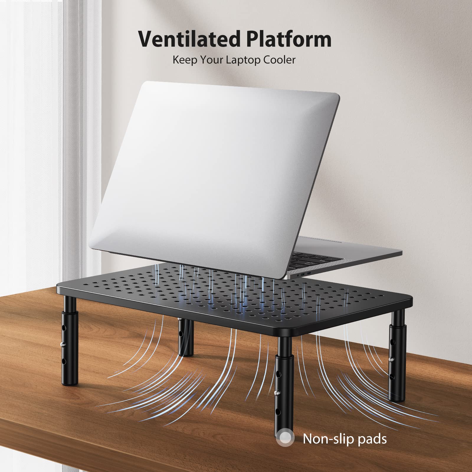 LORYERGO Monitor Stand, Monitor Riser 3 Height Adjustable, Laptop Stand Desk With Metal Vented