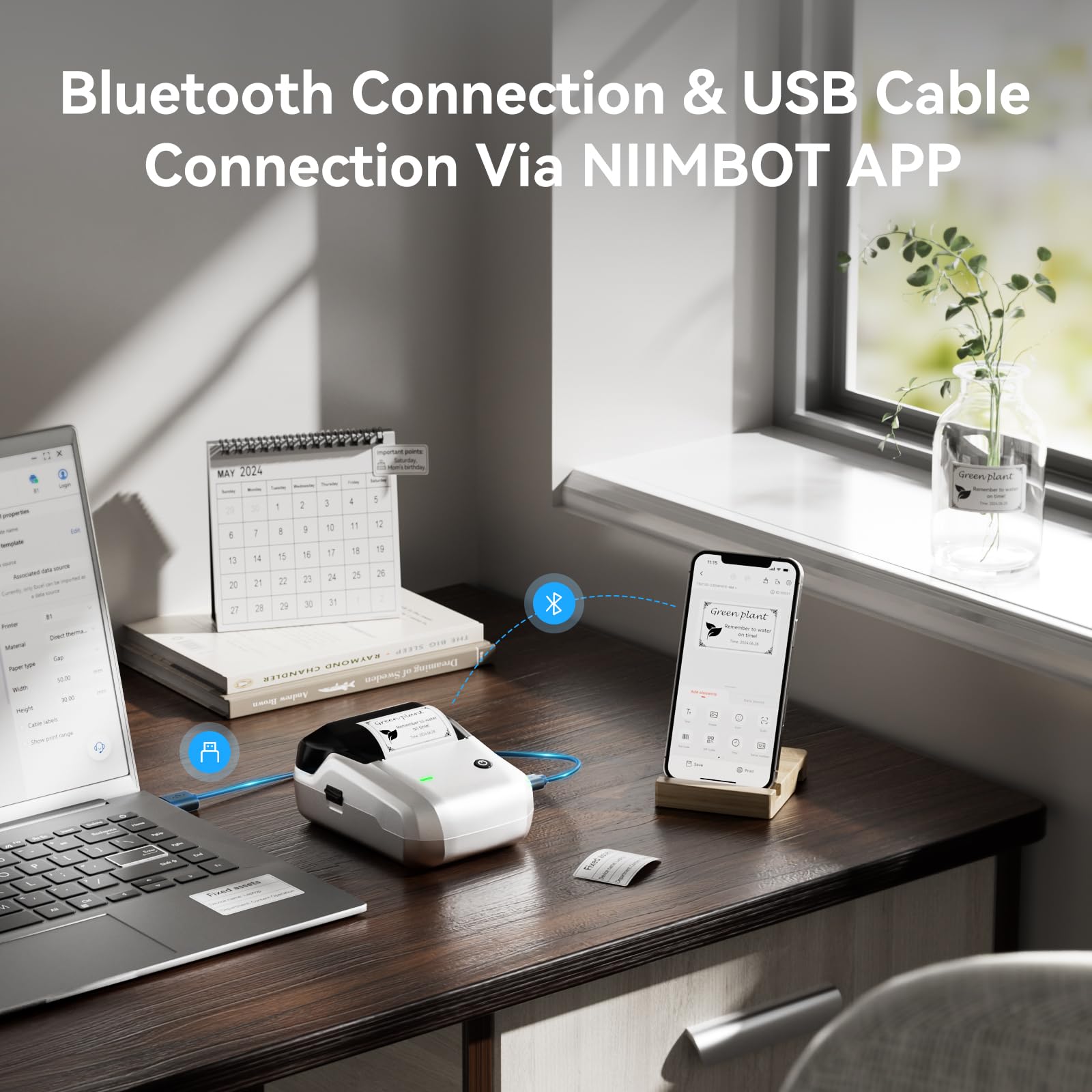 NIIMBOT B1 Label Maker,2 Inch Bluetooth Thermal Label Printer, Silver