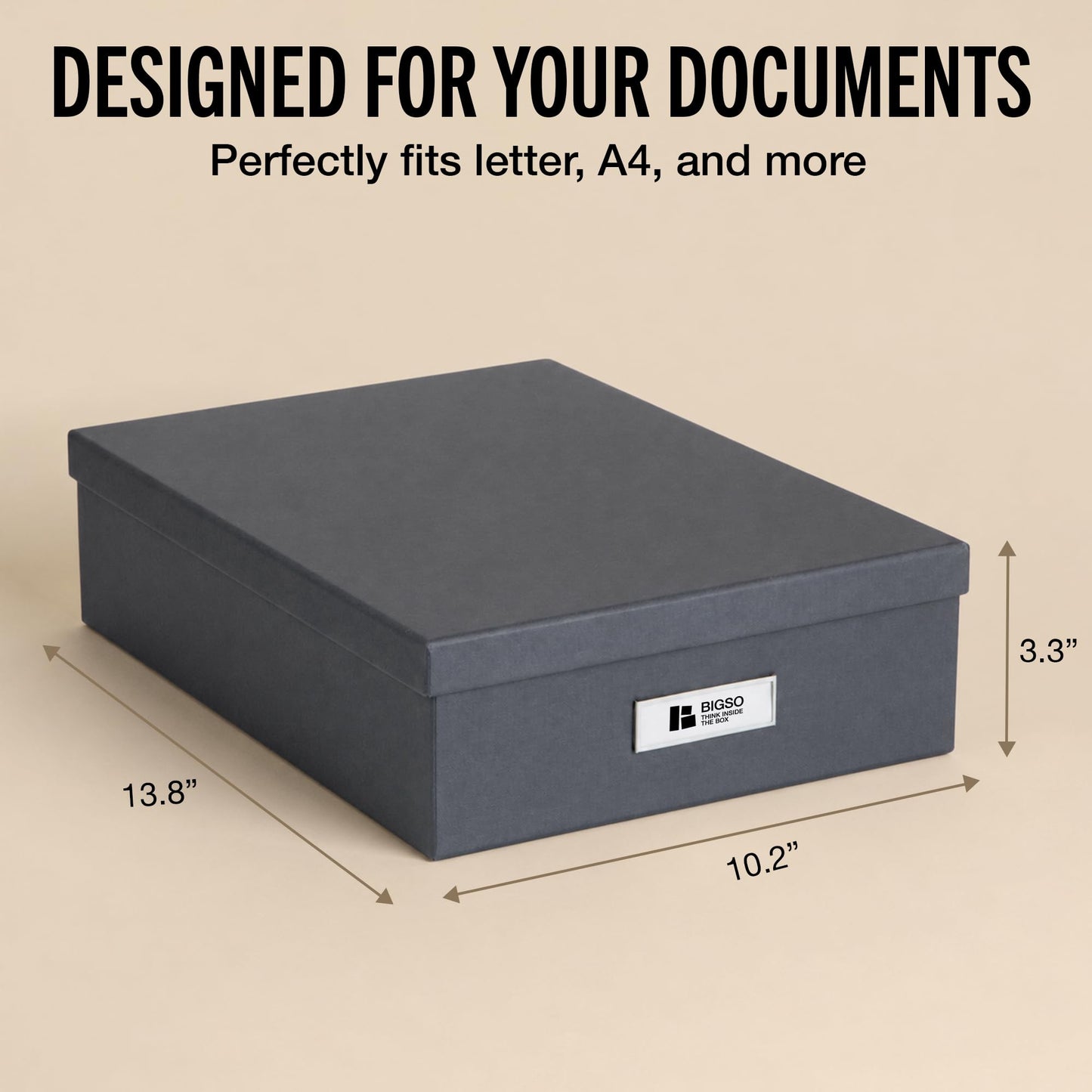 Bigso Oskar Fiberboard Label Frame Document Letter Box - File Organizer Box for Important Paperwork