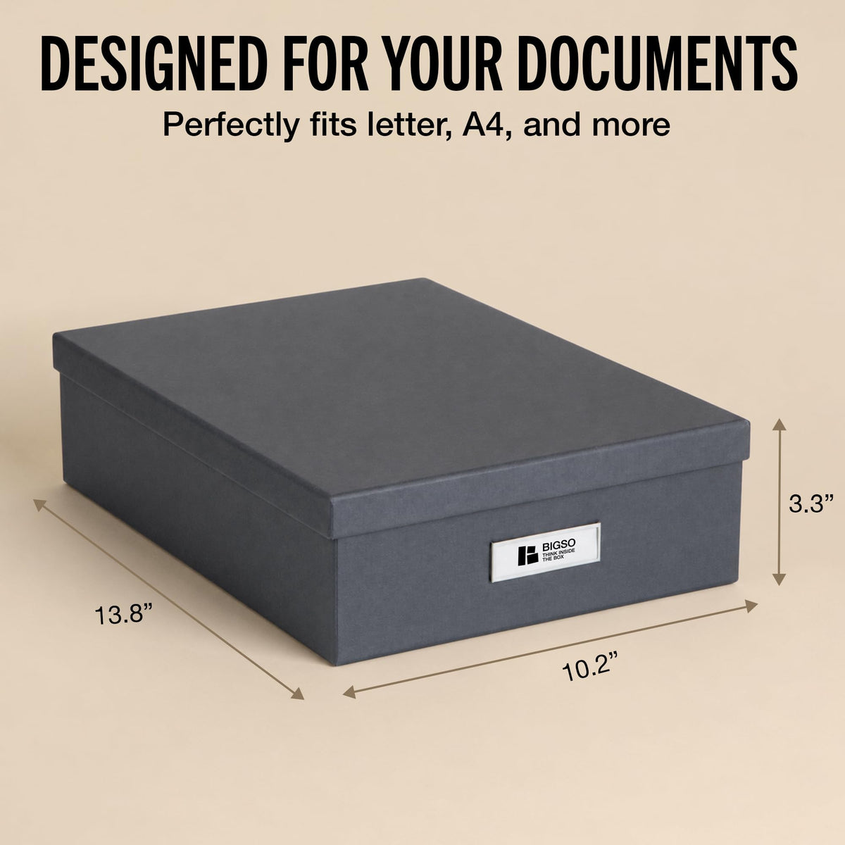 Bigso Oskar Fiberboard Label Frame Document Letter Box - File Organizer Box for Important Paperwork