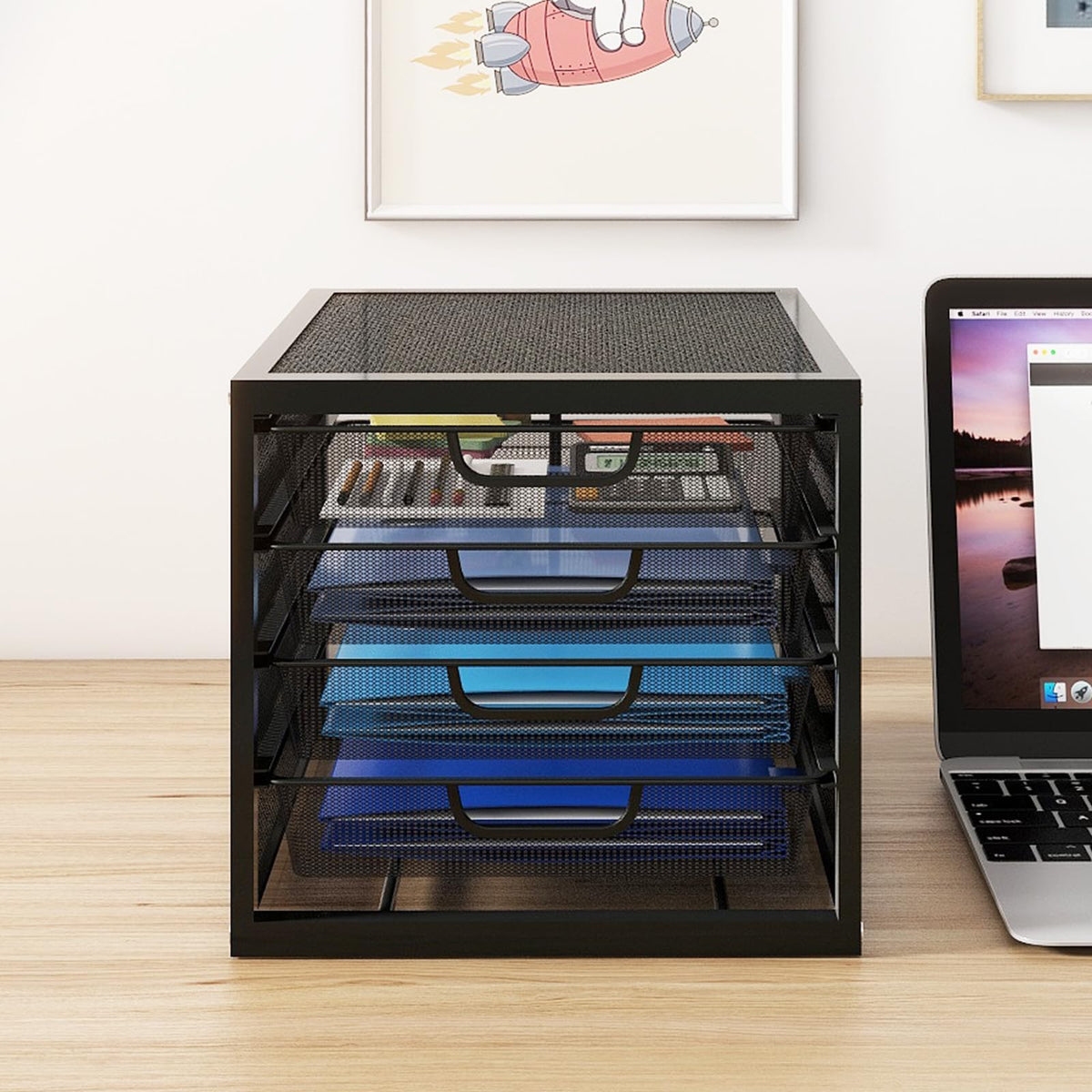 Natwind Mesh Desk Organizer with 4 Tier Sliding Drawers,Black