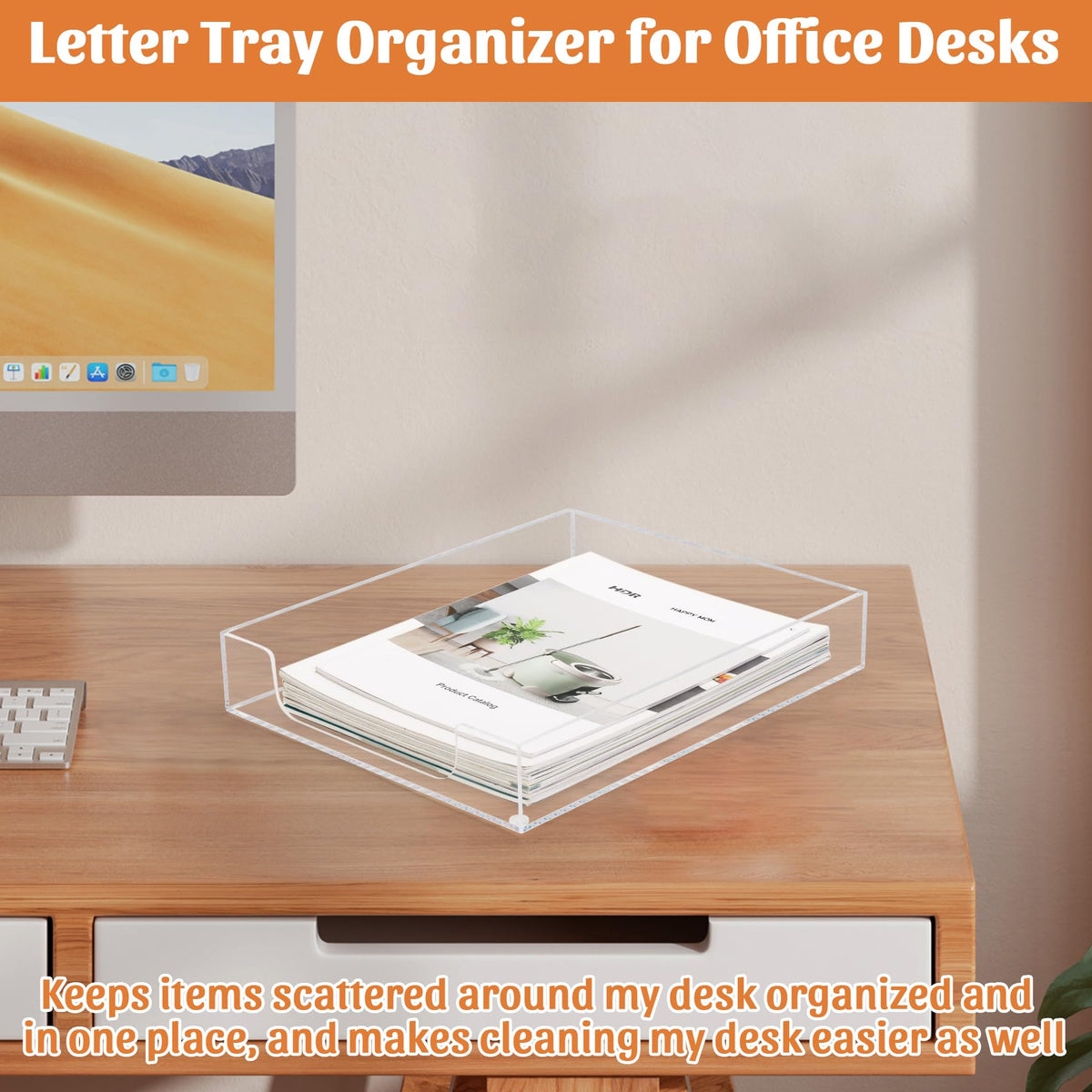 AZFUNN Acrylic Paper Tray, Letter-Size Desk Trays Organizer for Office
