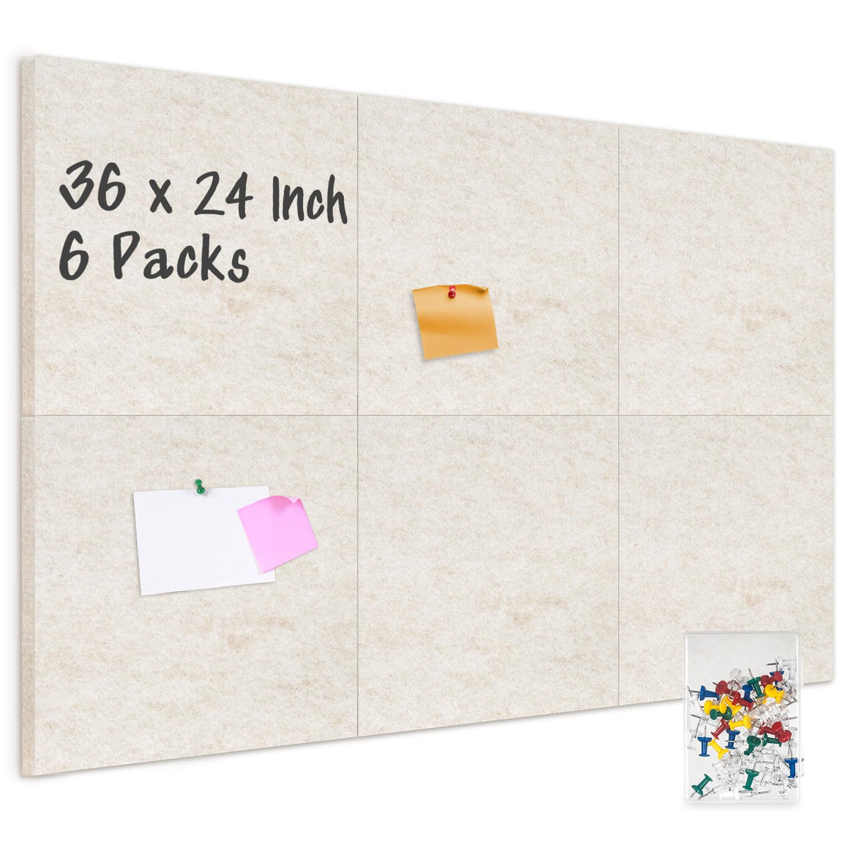 DOLLAR BOSS Felt Cork Board Tiles, 6 Pcs 12" x 12" Bulletin Board, Beige