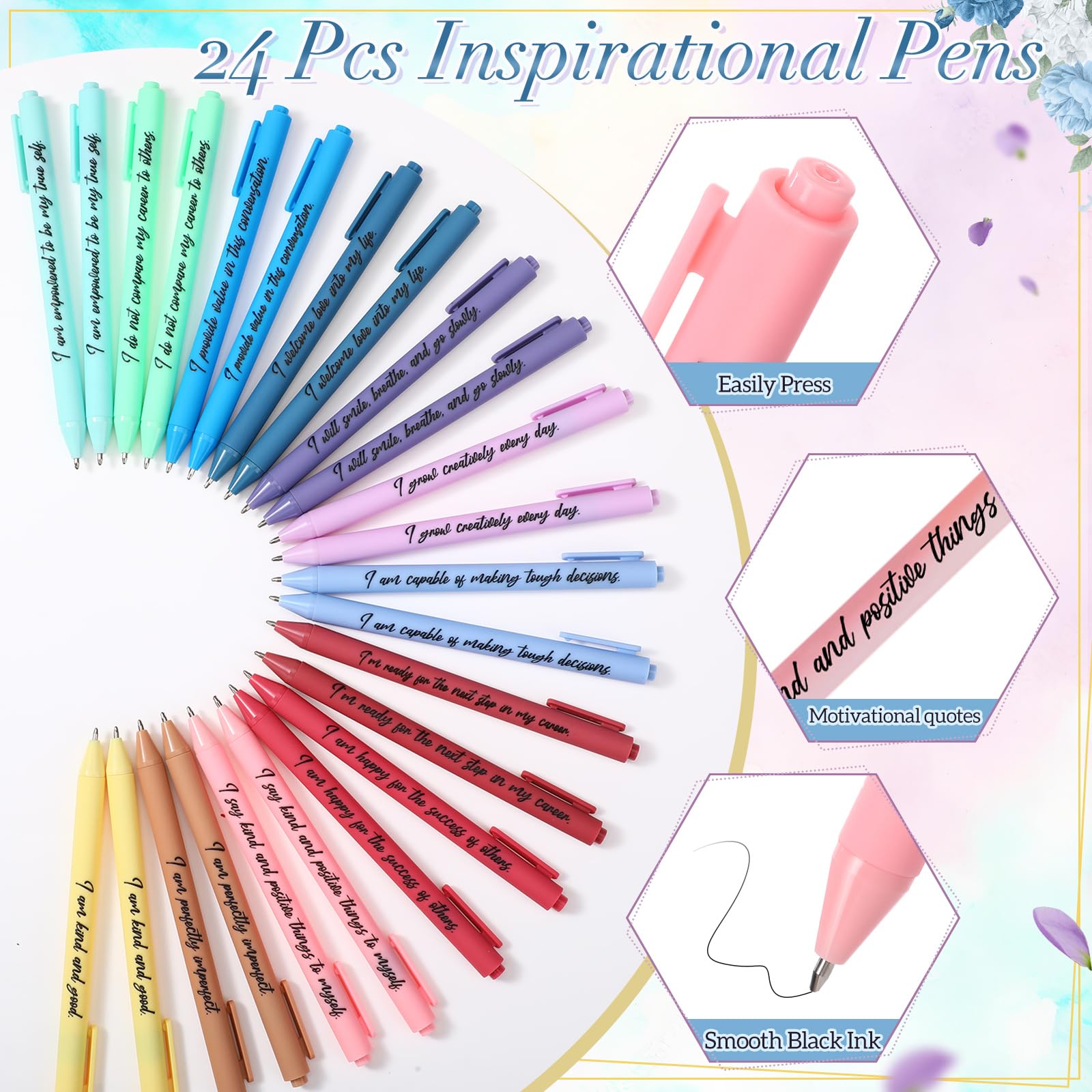 Mooliwe 48 Pcs Affirmation Notebooks Pens Bulk Gifts, Gratitude,Watercolor