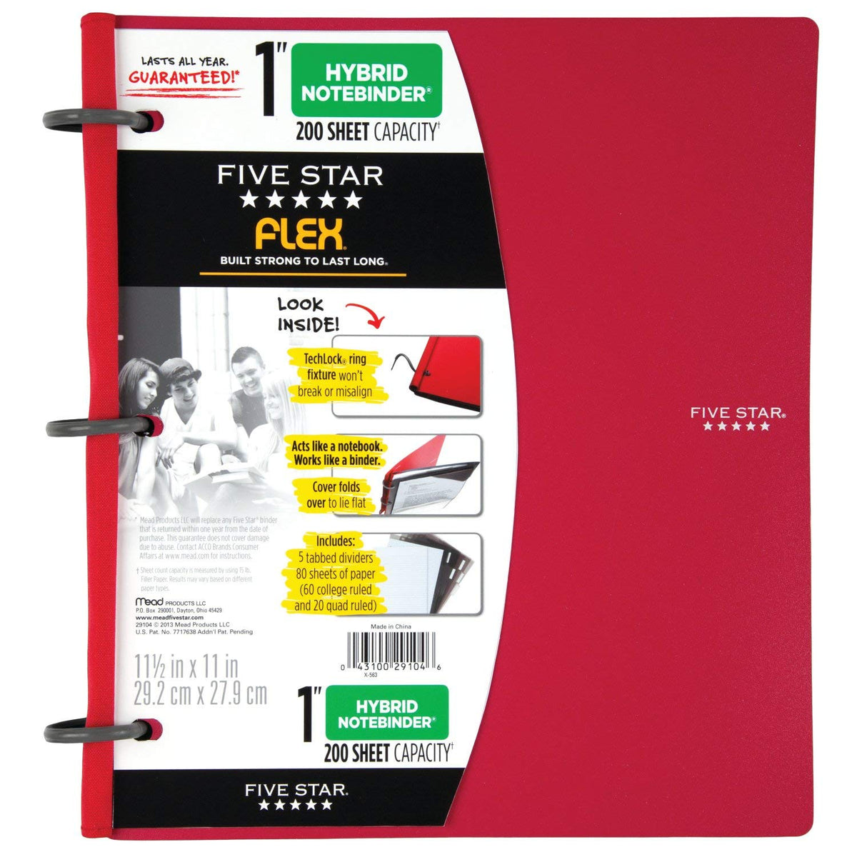 Five Star Flex Hybrid NoteBinder, 1 Inch Binder with Tabs, Notebook and 3 Ring Binder All-in-One
