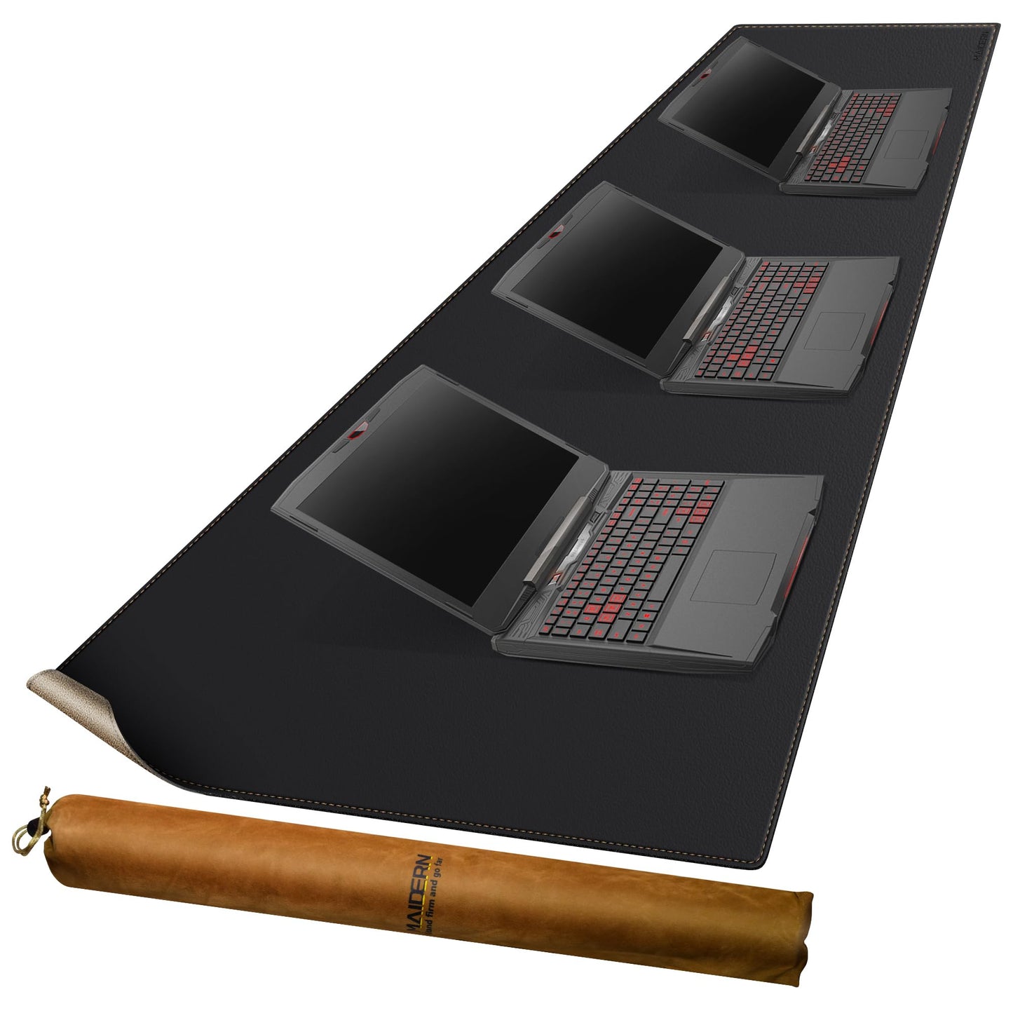 MAIDERN Cork & Leather Desk Mat, 78.7” x 24” Large Desk Pad (Black)