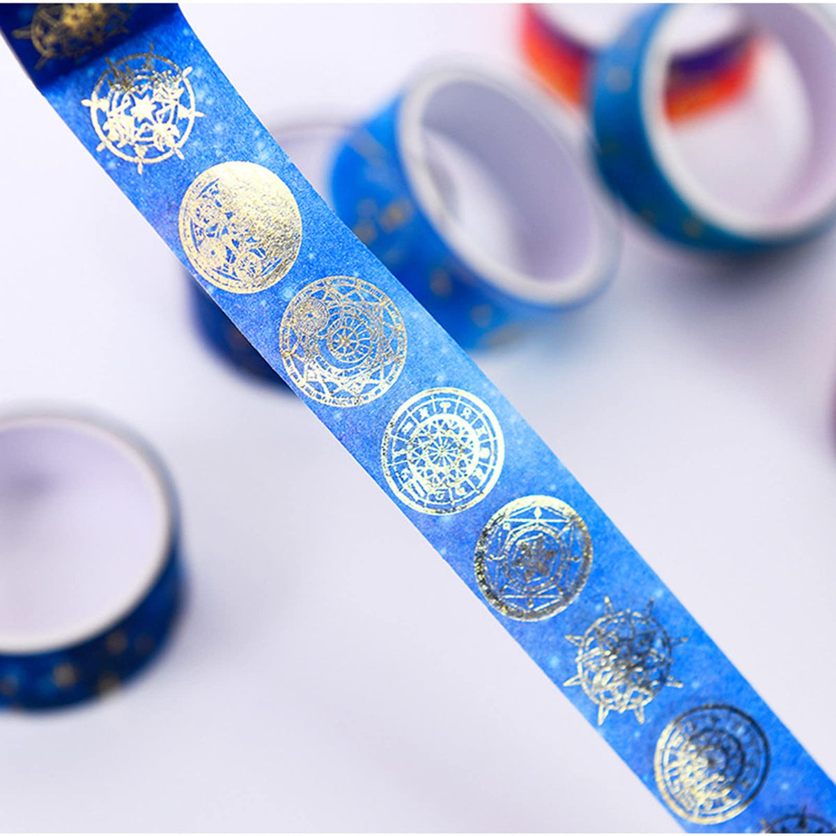 Esweny 12 Rolls Galaxy Washi Tape Set, Gold Foil Decorative Masking Tape for Scrapbooking, Journal