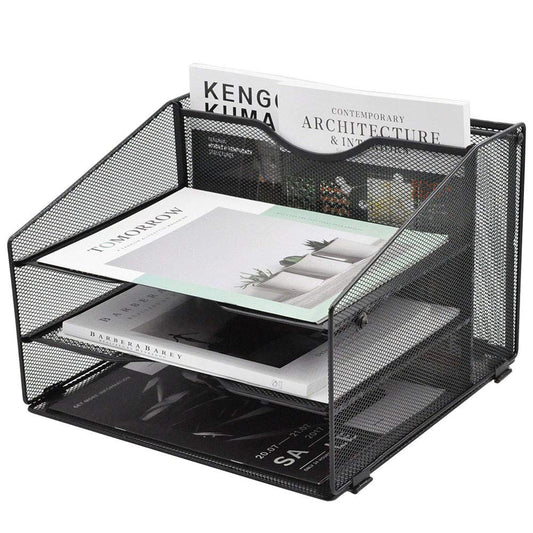 EASEPRES Mesh Desktop File Organizer, Document Mail Desk Folder Holder with 3 Paper Letter Tray and