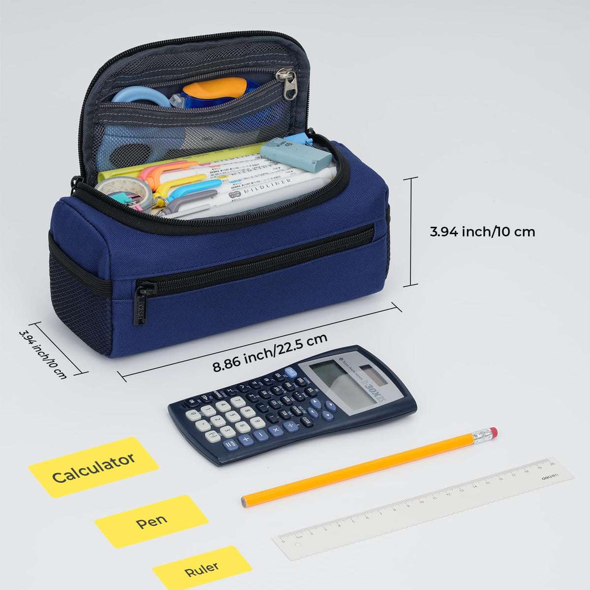 ECHSRT Large Pencil Case Organizer, Big Capacity U-Shaped Pen Pouch, Blue