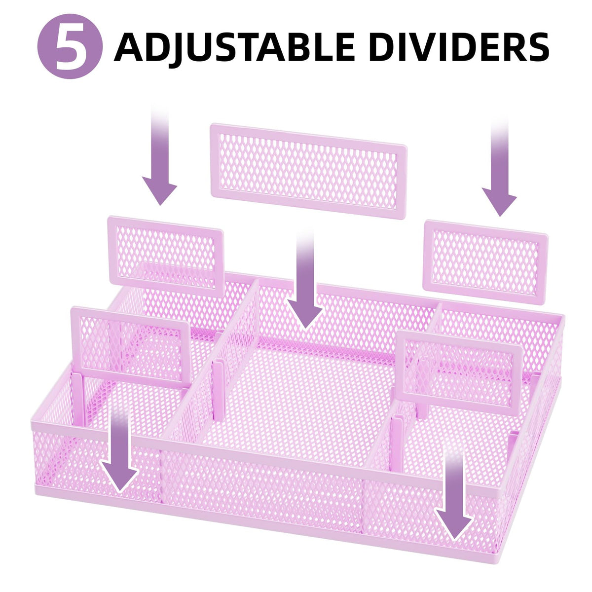 Marbrasse 2 Pack Desk Drawer Organizer, Mesh Drawer Organizer Tray with 8 Adjustable Compartments