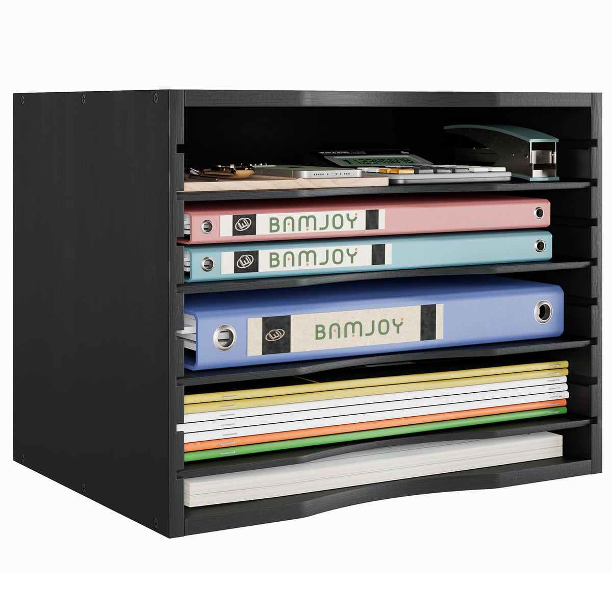 Bamjoy Wood 5 Tier Desktop Organizer, Paper Organizer Mail Sorter, File Holder Letter Document