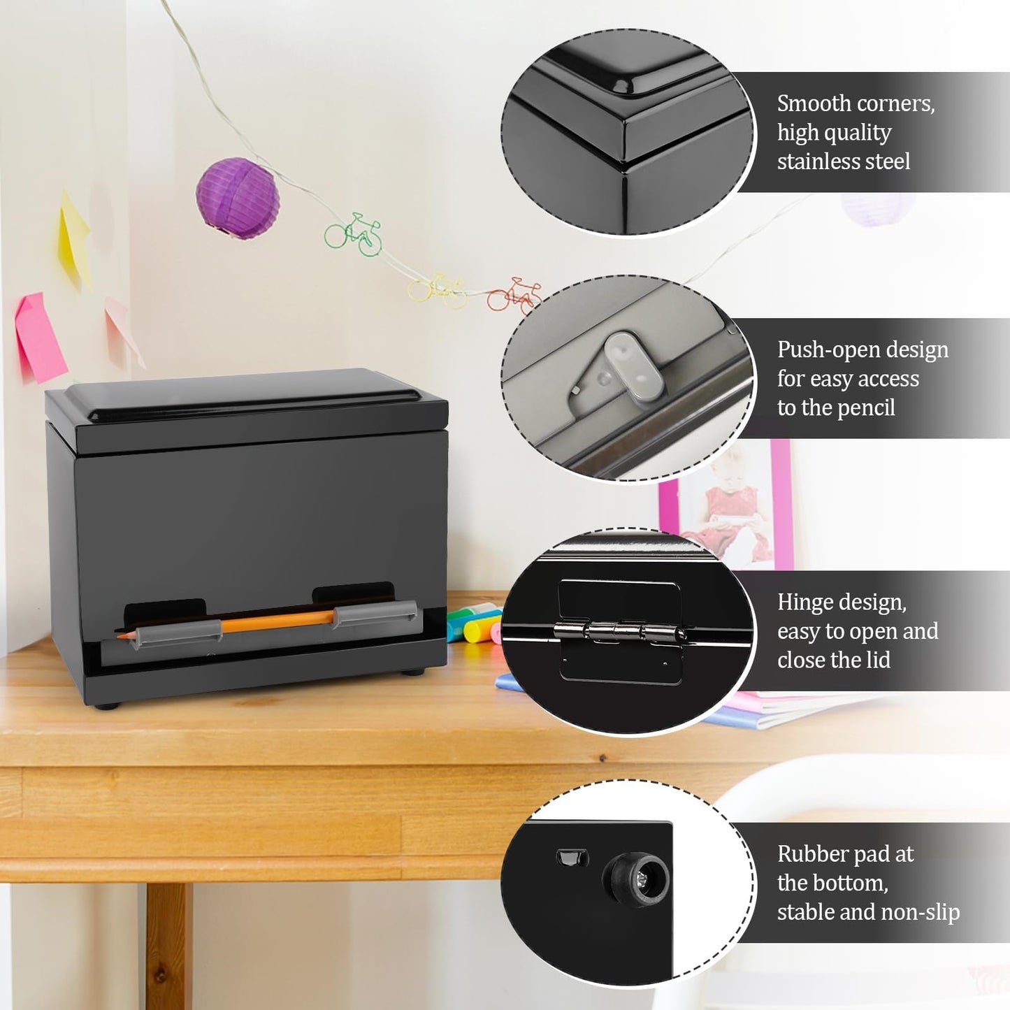 Creproly Pencil Dispenser for Classroom, Stainless Steel Pen Holder, Black