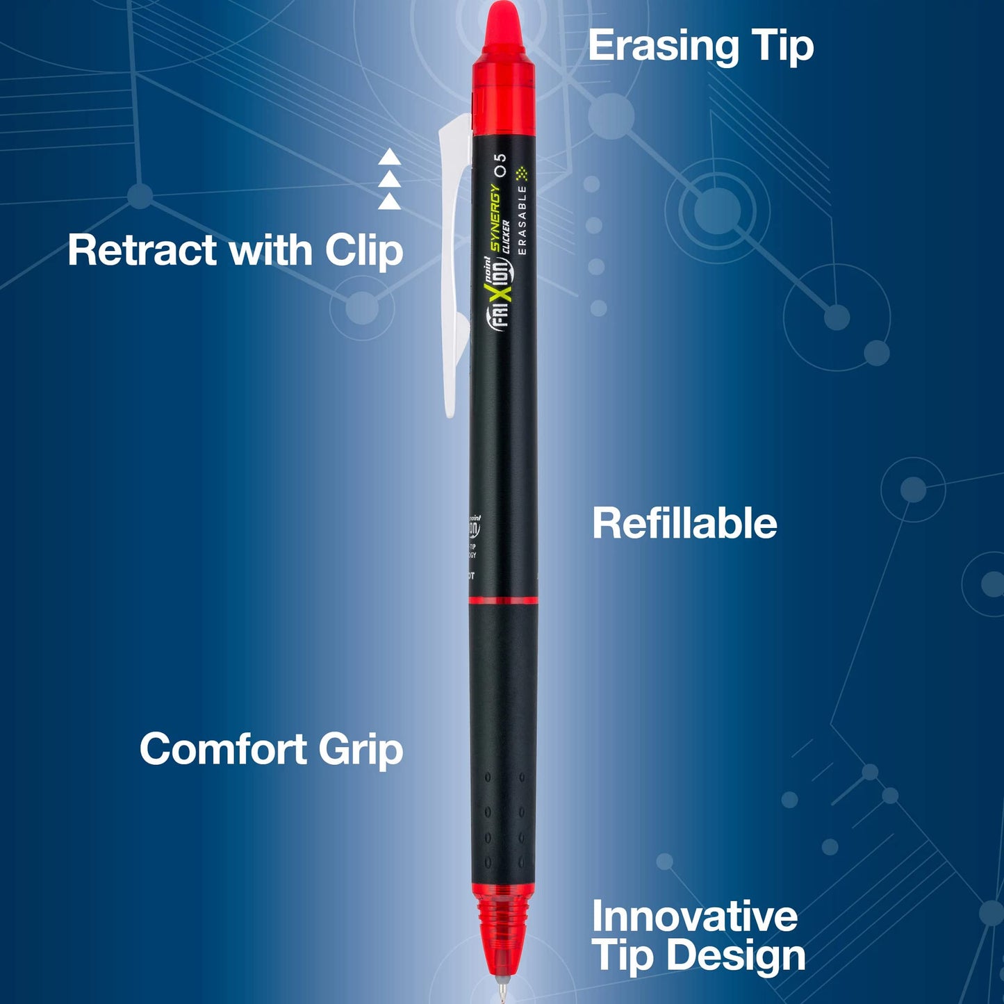 PILOT FriXion Synergy Clicker Erasable, Pack of 8, Red