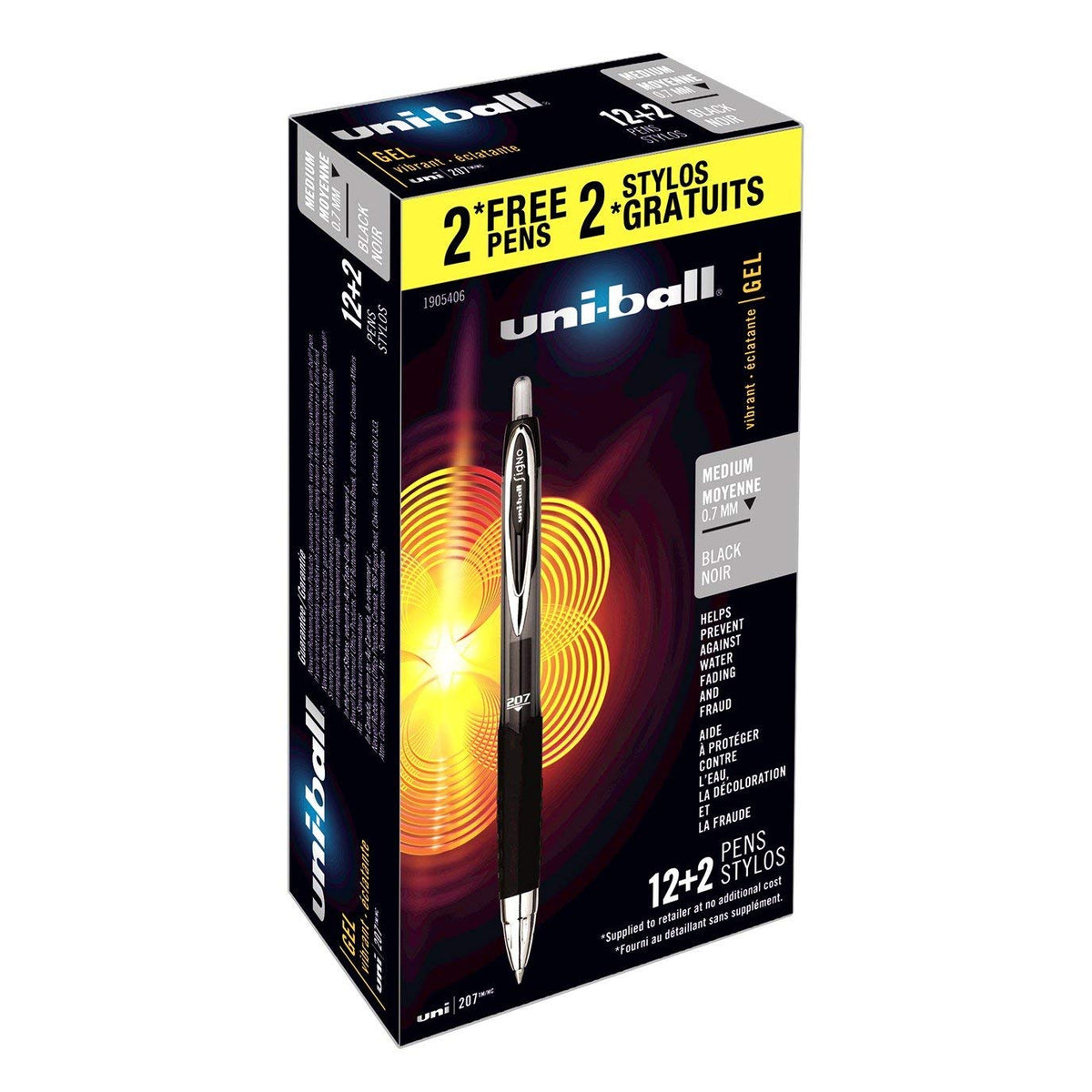 Uni-ball 207 Retractable Gel Pens, Medium Point (0.7mm), Black, 14 Count