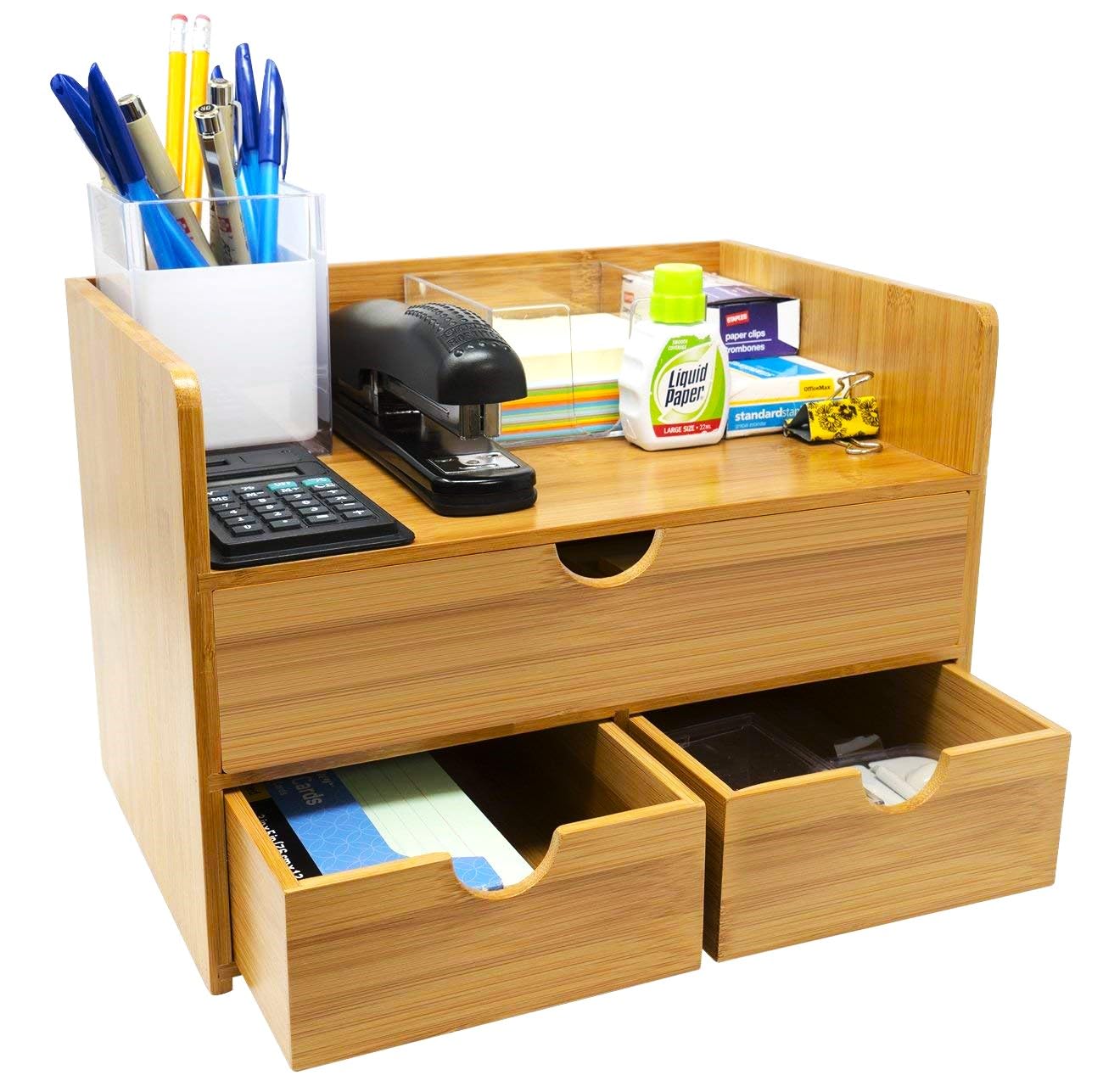 Sorbus Bamboo Desk Organizer - 3-Tier 100% Bamboo Desktop Organizers – Mini Bamboo Desk Drawer