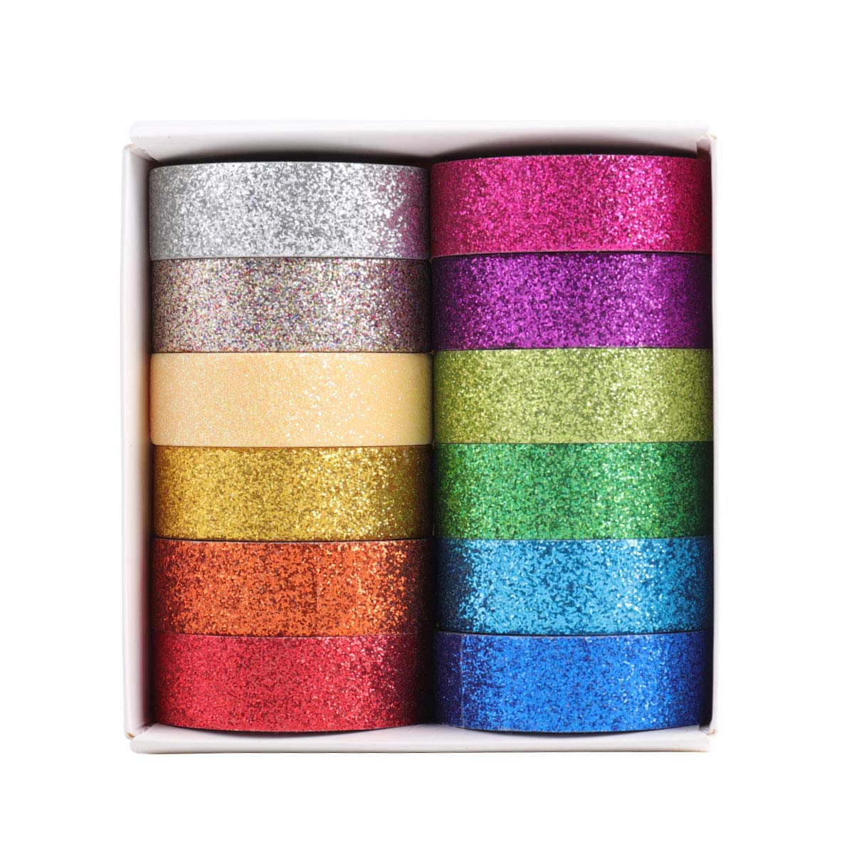 Tesuivra DIY Glitter Washi Tape Set - 12 Rolls Colored Masking Tape, Sparkle Decorative Tape for