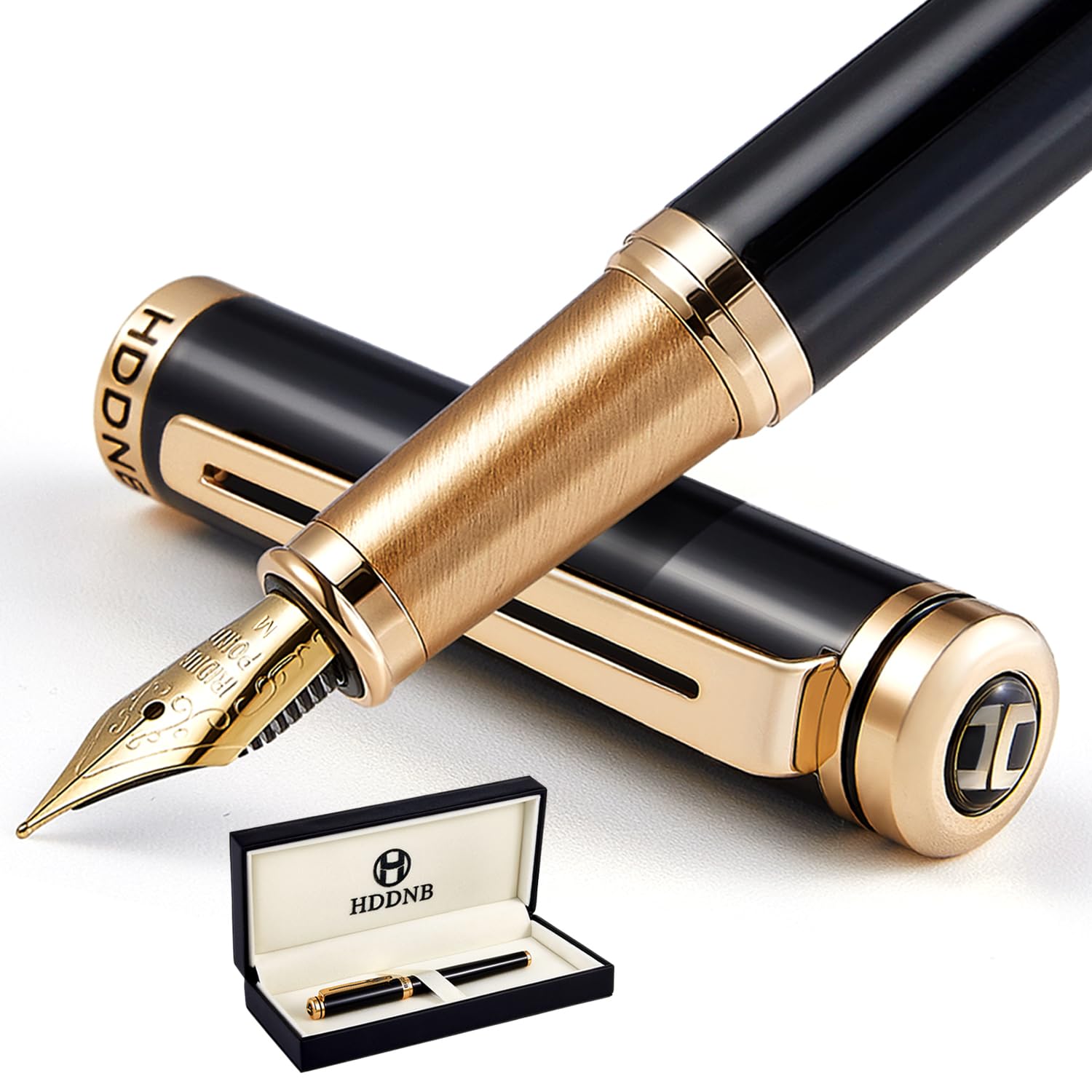HDDNB Black Luxury Fountain Pen Set for Men and Women with Gift Box, 24K Gold Finish and Gilded