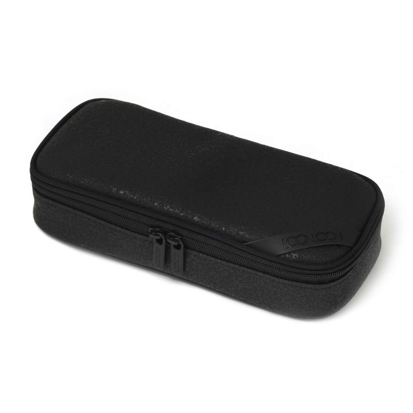 LOONLOON 663 Stone PU Leather Pencil Case, Two-Tier Pen Pouch, Black