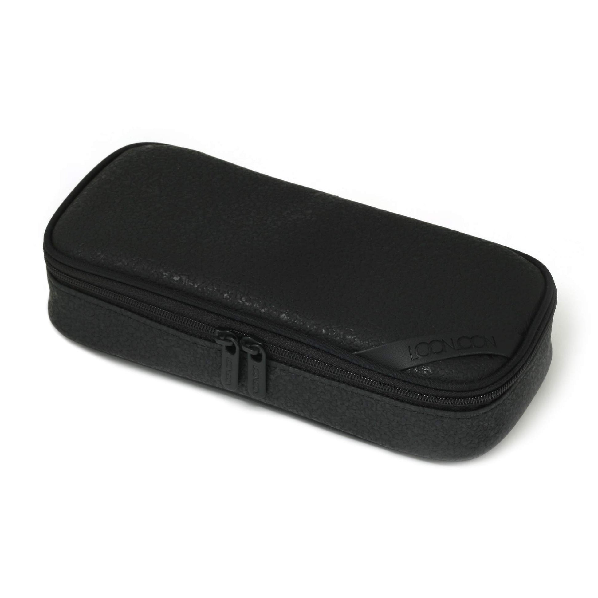 LOONLOON 663 Stone PU Leather Pencil Case, Two-Tier Pen Pouch, Black