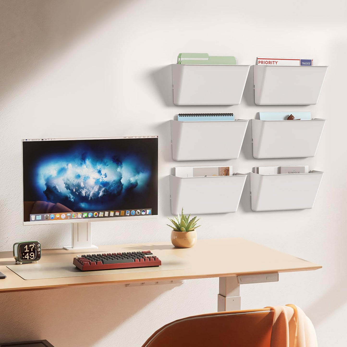 Gawerk Clear Acrylic Single Pocket, Plastic Hanging Wall Mount File Holder for Office Home (White
