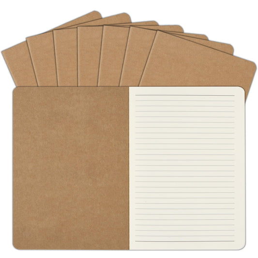 ZCZN 8 Pack A5 Kraft Notebooks Bulk, 8.15x5.5 Inches Lined Paper Journaling Notebooks, Notebooks