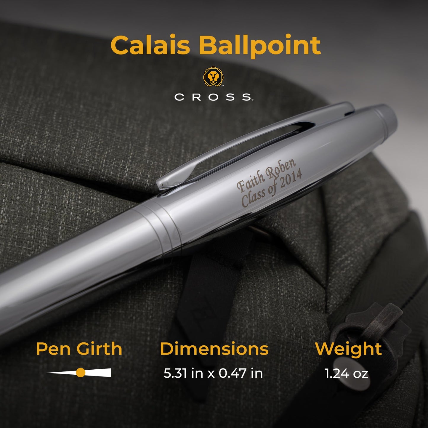 Cross Calais Personalized Ballpoint Pen in Chrome, 2 Line