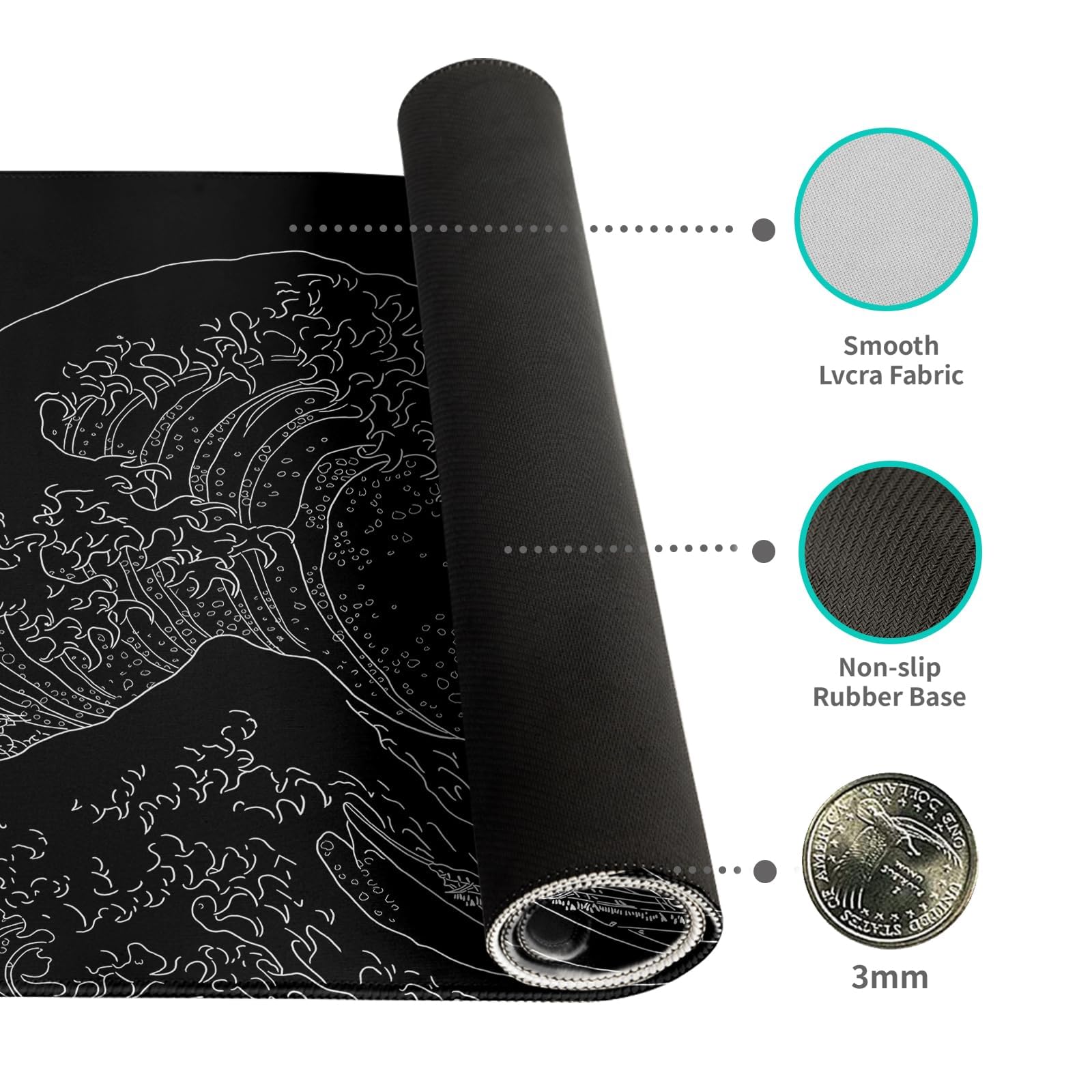 Gaming Mouse Pad Desk Pad XL Large Mouse Mat Office Decor Accessories (Black Wave)