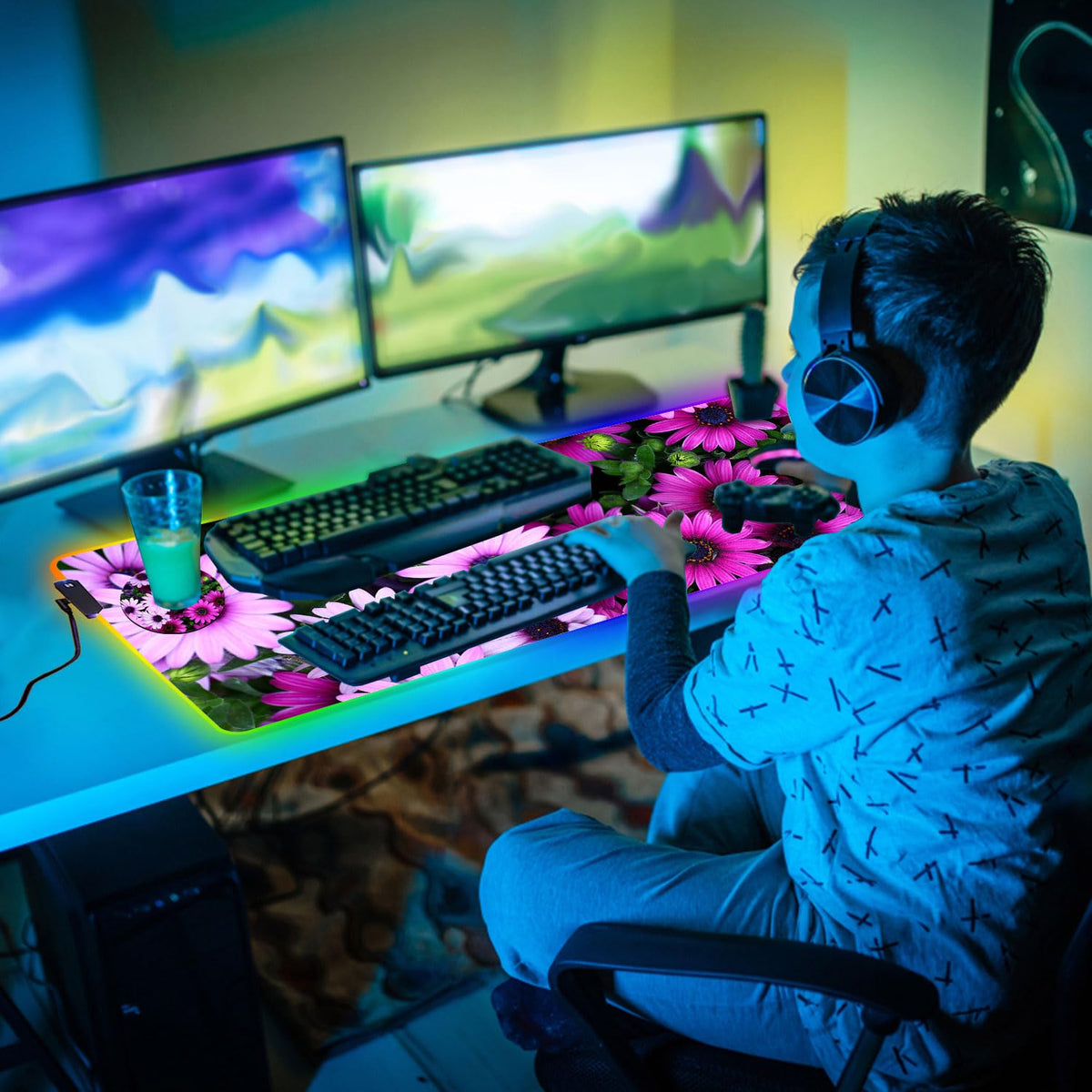 CICPLKSE Customized RGB Gaming Mouse Pad and Coffee Coaster,Large Glowing Led Anti-Slip Rubber Base