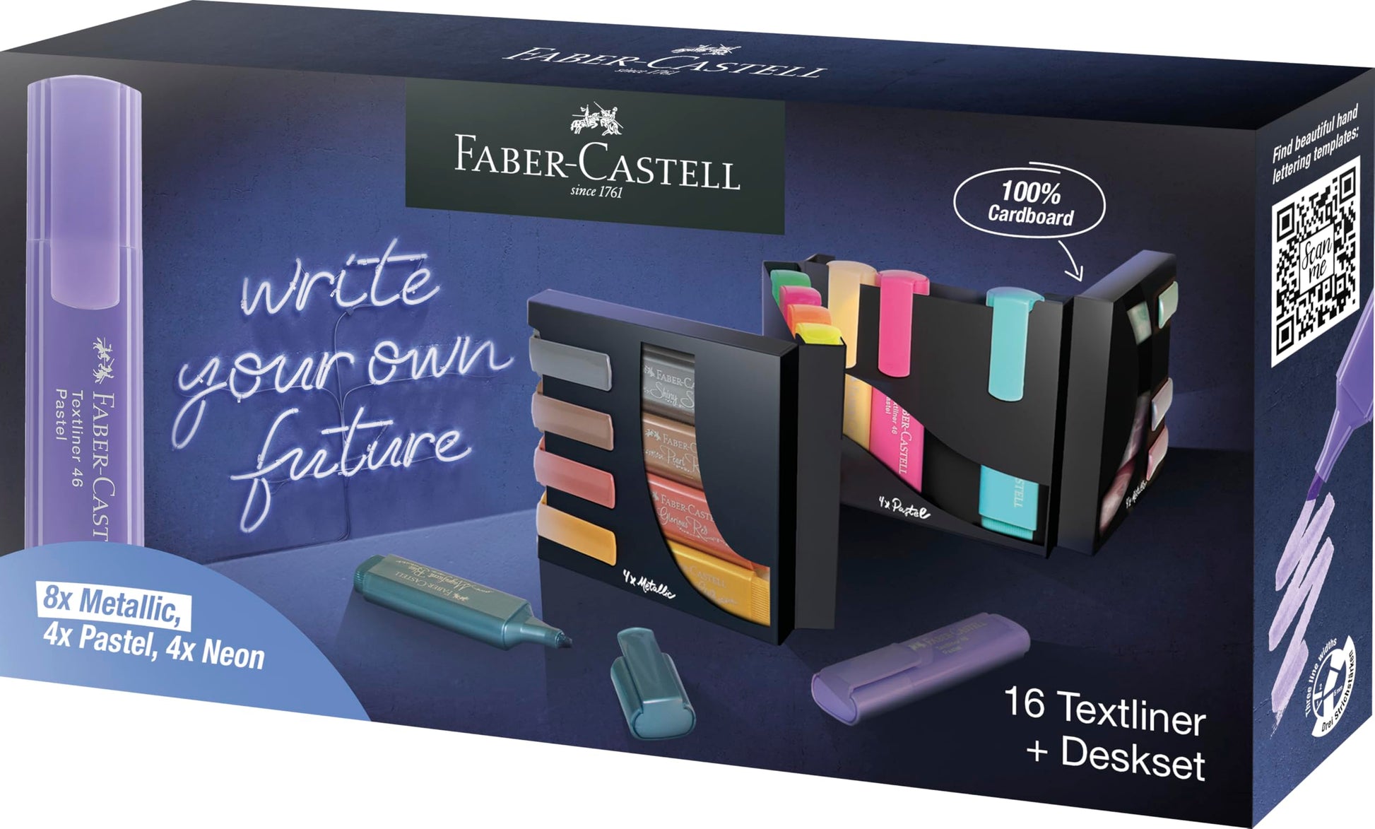 Faber-Castell Highlighter Desk Set - 16 Chisel Tip Markers, Assortment of Pastel, Neon, and