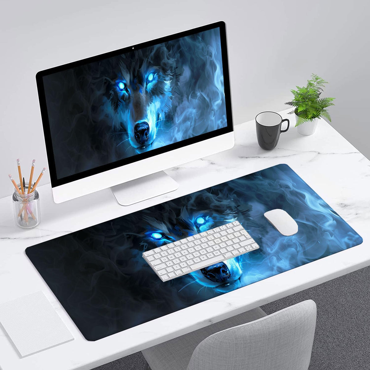 Wolf Gaming Mouse Pad Misty Wolf Blue Eye Cool Animal XL Mouse Pad Large Mousepad Extended Laptop