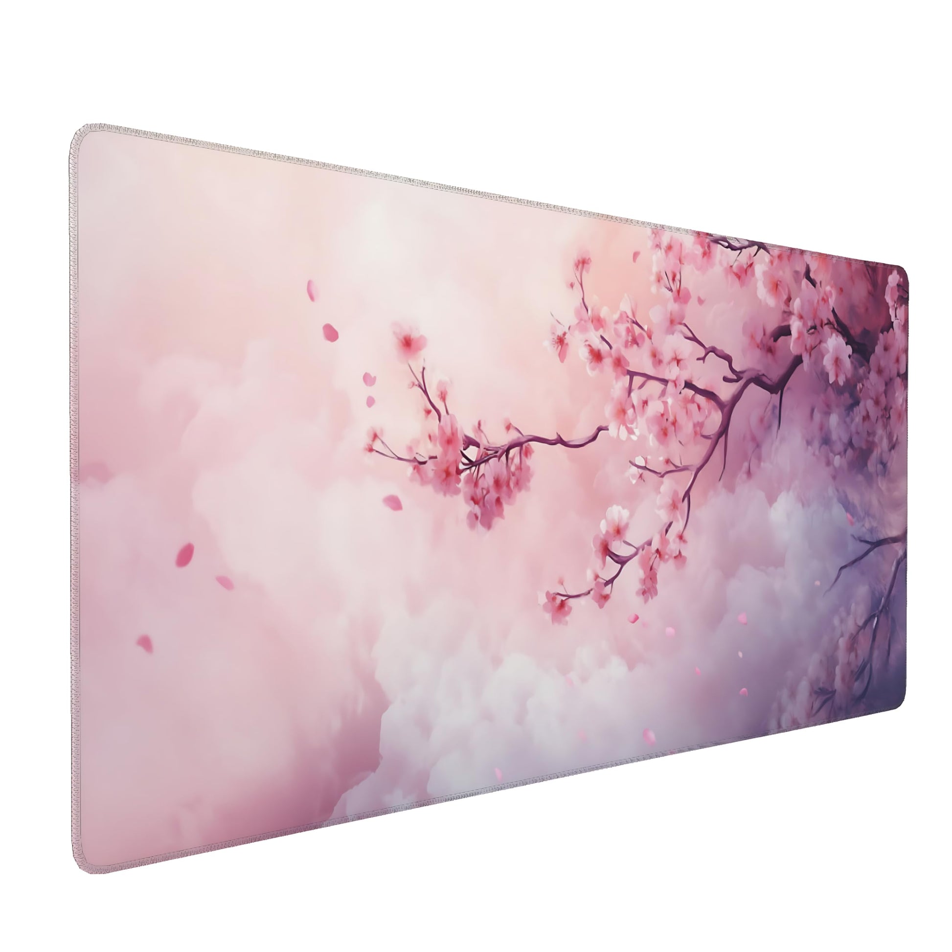 Cute Floral Aesthetic Cherry Gaming Mouse Pad, Pink Dreamy Desk Mat with Anti-Slip Base & Stitched