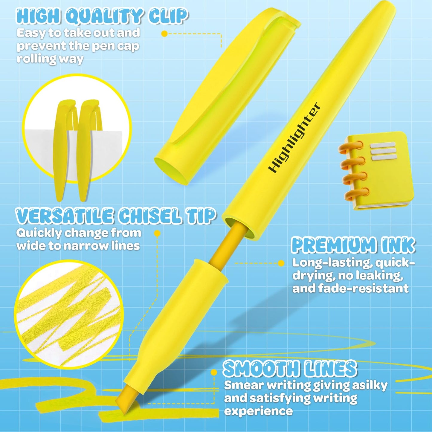 DUONIZAY 150 Count Highlighters Yellow Bulk - Dry-Quickly No Bleed Chisel Tip Highlighter, Markers