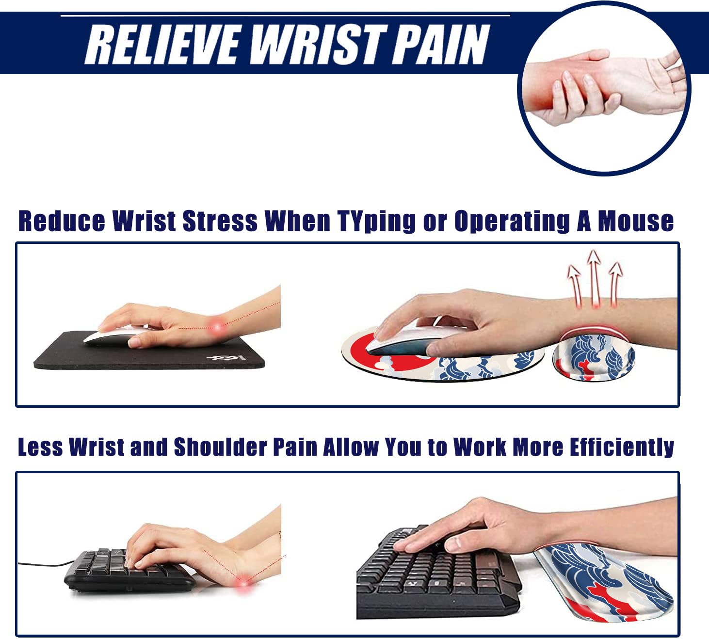 Sea Wave Keyboard Wrist Rest and Mouse Pad with Wrist Support Memory Foam Keyboard Rest Wrist Pad