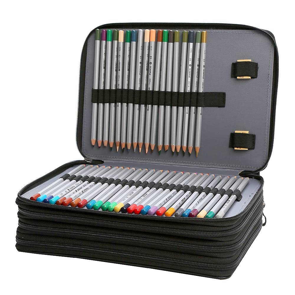 Lbxgap 200 Slots Pencil Case 4-Layer Zipped Holder w/Handle