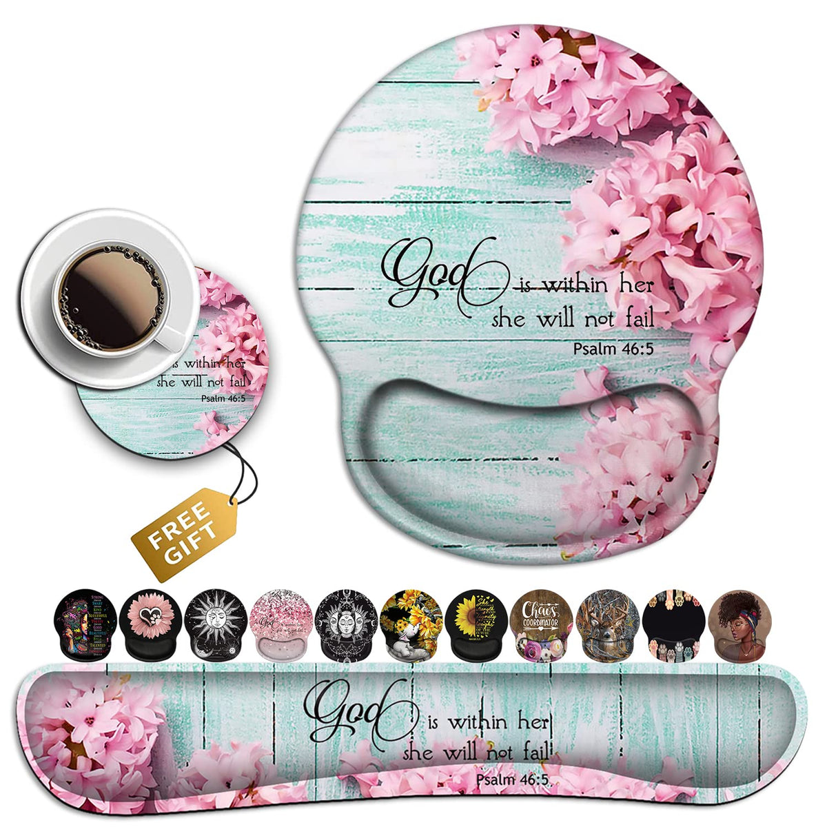 Mouse Pad with Wrist Support, Ergonomic Gel Mouse Pad Beautiful Flowers,Pink Hyacinths on Wood