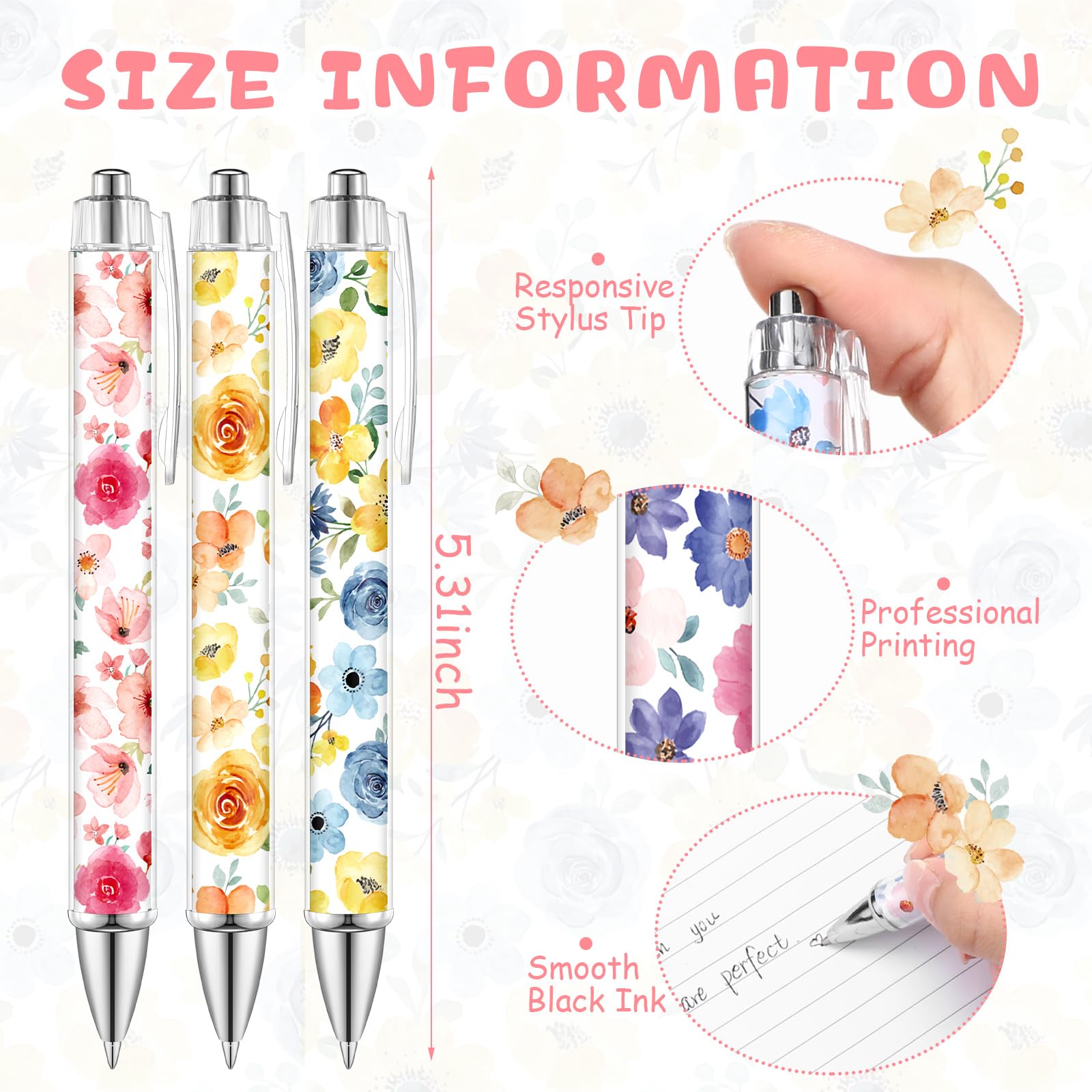 TecUnite 30 Pcs Flower Ballpoint Pens Floral Pens Bulk Floral Birthday Party Favors for Women 1.00
