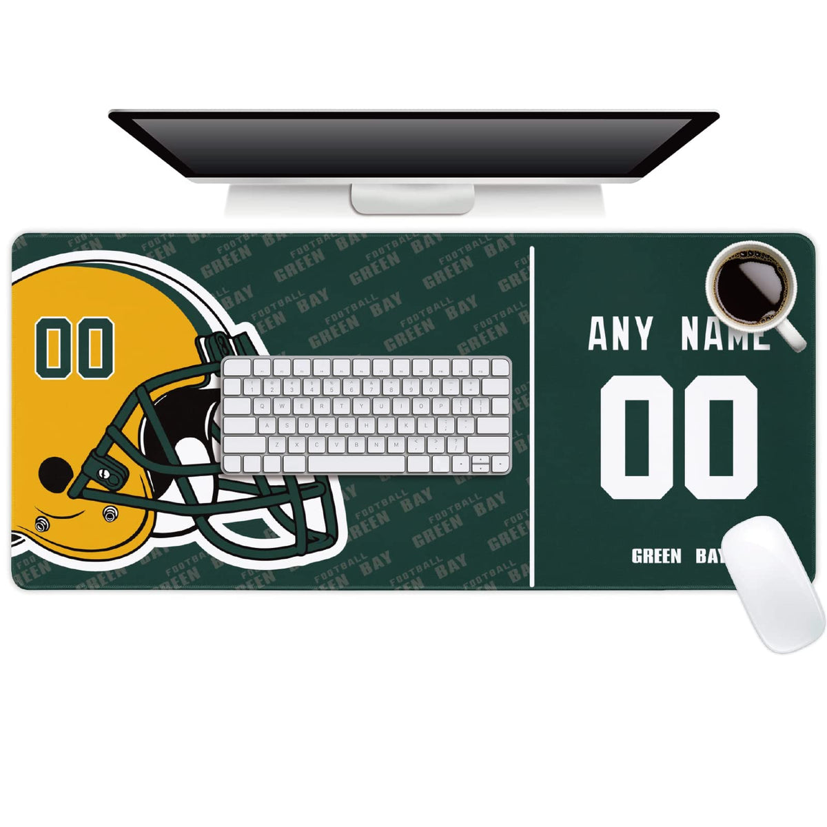 Green Bay Mouse Pad Custom Any Name and Number Desk Pad for Men Women Youth Gifts